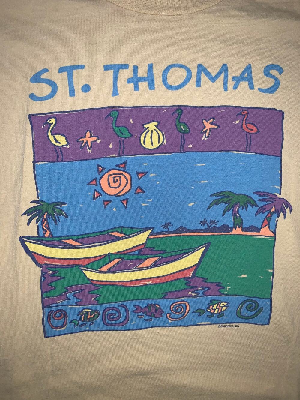 Vintage 90s St Thomas T Shirt Large Yellow Anvil USA Single Stitch